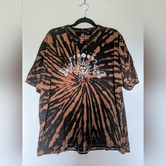 Desert Dreamer Oversized Tie Dye Tee Sun Moon Butterflies Black and Brown M/L - Picture 3 of 9